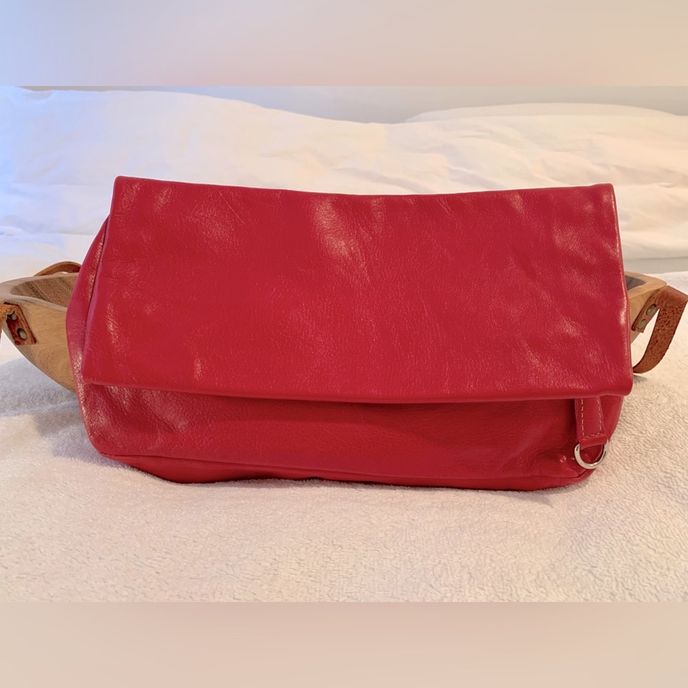 Roots leather red clutch bag